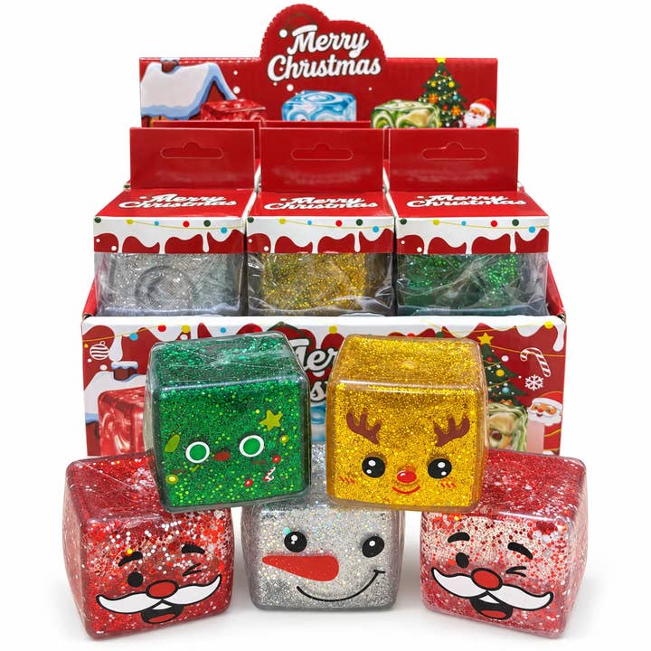 Świąteczna kostka Squishy z brokatem – losowy wzór