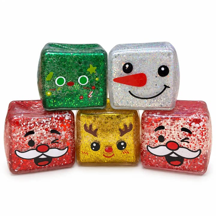 Świąteczna kostka Squishy z brokatem – losowy wzór